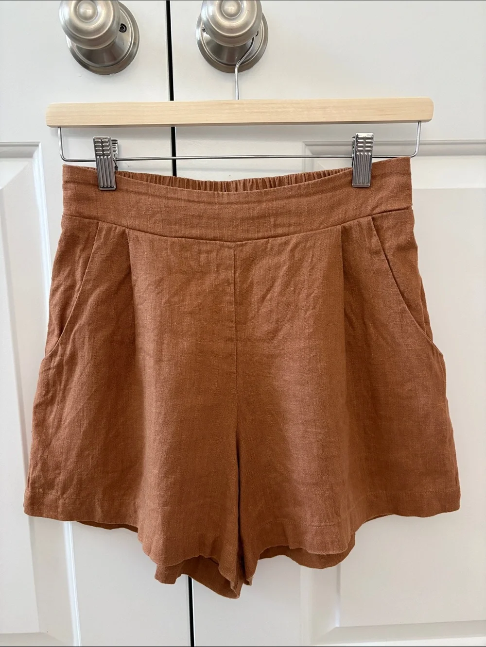 Whimsey+Row Rust Brown Linen Shorts